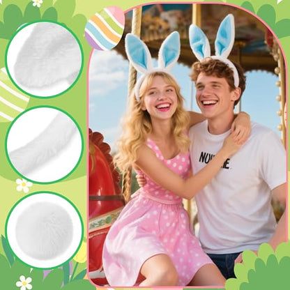 KHC-KHF Easter-Headband Bunny-Headbands Halloween Plush Rabbit Ear Costume Bunny Headband Tail Accessories Party Makeup Birthday Favors s Adult Headwear - color: White Blue Suit