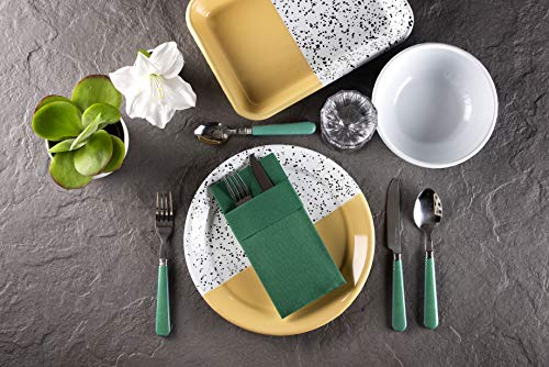 Moyes Home Green Disposable Dinner Napkins with Pocket - Linen-Feel Pre-Folded Cloth-Like Paper Napkins for Silverware, Weddings, Dinner Parties, 16x16 in, Pack of 50 - color: Green