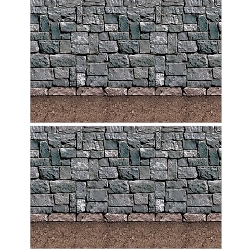 Beistle Stone & Dirt Floor Wall Backdrops, 4’ x 30’, Pack of 2 – Medieval Party Decorations, Medieval Decor Background, Easy to Adhere Wall Covering, Stone Backdrop, Halloween Party Decorations - style: Dirt Floor - 2 Piece