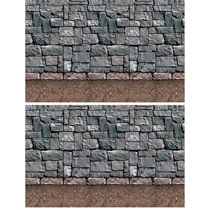 Beistle Stone & Dirt Floor Wall Backdrops, 4’ x 30’, Pack of 2 – Medieval Party Decorations, Medieval Decor Background, Easy to Adhere Wall Covering, Stone Backdrop, Halloween Party Decorations - style: Dirt Floor - 2 Piece