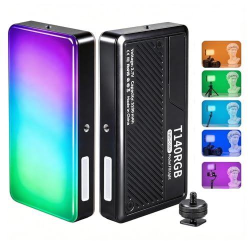 RGB Video Light, Portable Camera Light, 3100mAh with 1/4” Cold Shoe Adapter CRI95+ LED Fill Light, 0-359° Hue, 2500K-9000K CCT, 20 Effects, 140 LEDs for TikTok, Vlogging, Photography - color: RGB
