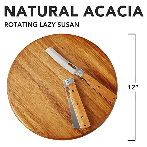 Acacia Wood Lazy Susan Wood Turntable Tray Cabinet Organizer, 12" (Two Pieces) - size: 12"-2pc-wood