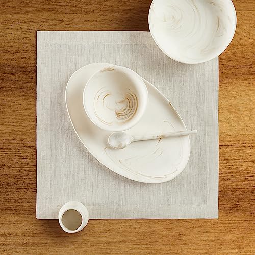 Solino Home Linen Square Placemats Set of 4 - Light Natural Placemats 14 x 14 Inch - 100% Pure Linen Table Mats for Spring, Summer - Athena - color: 01: Light Natural, size: 14" X 14" (Set of 4)