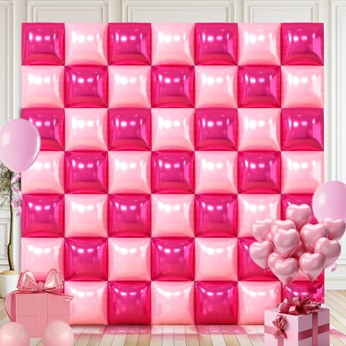 50 PCS Hot Pink Square Foil Balloons, Reusable Double Sided Mylar Balloons for DIY Balloon Arch & Wall Backdrop, Ideal for Wedding Birthday Bachelorette Graduation Baby Shower Party Decorations - color: Magenta & Hot Pink