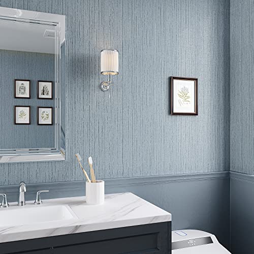 VEELIKE Soft Blue Grasscloth Wallpaper Textured Blue Peel and Stick Wallpaper 15.7''x354'' Removable Blue Linen Woven Wall Paper Self Adhesive Fabric Contact Paper for Bedroom Living Room Walls Shelf - color: Soft Blue, size: 15.7" x 354"