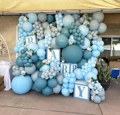 Double Dusty Blue Stuffed Balloons Different Size 115Pcs 5/10/12/18" Slate Blue Balloon Arch Garland kit for Birthday Baby Shower Bridal Shower Gender Reveal Wedding Theme Party - color: Dark Dusty Blue