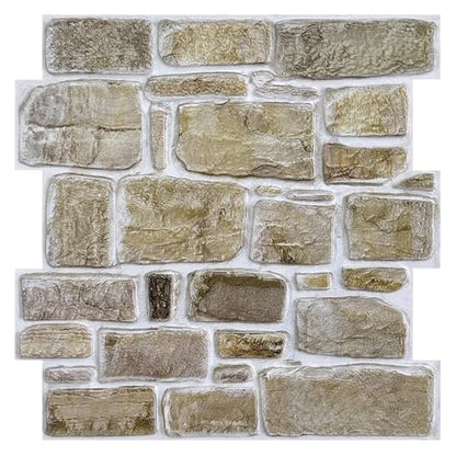 COMSTICKC 3D Faux Stone Peel and Stick Wall Panel, Faux Brick Wall Panels, 10 Pcs of 12"X12" Lightweight Thin PVC Rock Adhesive Fake Brick Backsplash Kitchen Living Room, Paintable - color: Brown - 01
