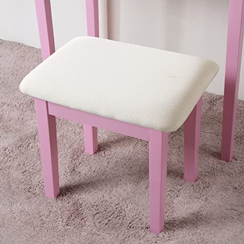 Roundhill Furniture Moniys Moniya Pink Wood Makeup Vanity Table and Stool Set - color: Pink