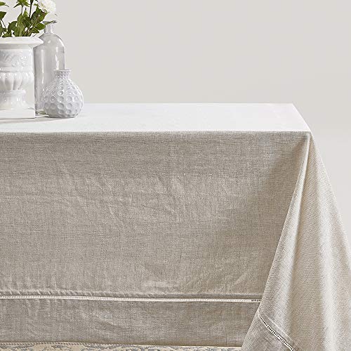 Simple&Opulence Premium 100% Linen Hemstitch Tablecloth-60 x 120 Inch Natural Linen, Natural Fabric, Rectangular Tablecloth for Indoor and Outdoor Use - color: Natural Linen, size: 60" x 120" (Rectangular)