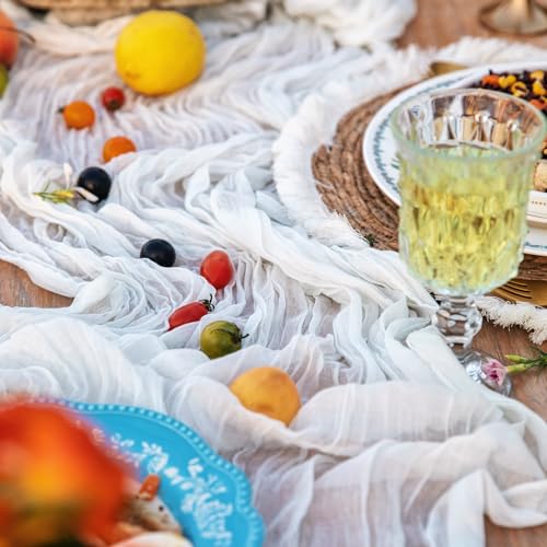 DOLOPL Ivory Cheesecloth Table Runner 13.3ft Boho Gauze Cheese Cloth Table Runner Rustic Sheer Runner 160inch Long for Wedding Bridal Baby Shower Birthday Party Cake Table Decorations - color: Ivory