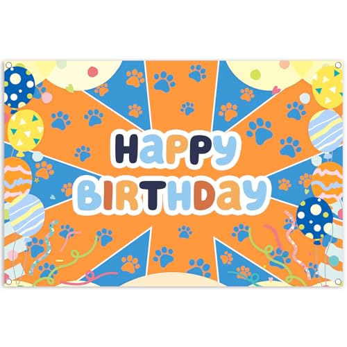 5x3ft Blue Dog Theme Backdrop Cartoon Photography Background Kids Boys Birthday Party Decorations Photo Booth Banner Props - color: Color-Dog