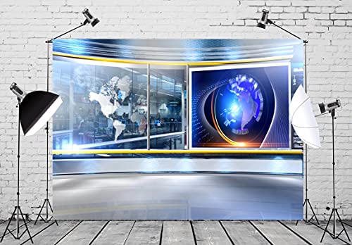 Fabric 15x8ft News Broadcast Backdrop TV Show News-Television Hall Interior Scene Photograohy Background Record News Report Business Study Backdrop Host Portrait Studio Props - size: 15x8FT