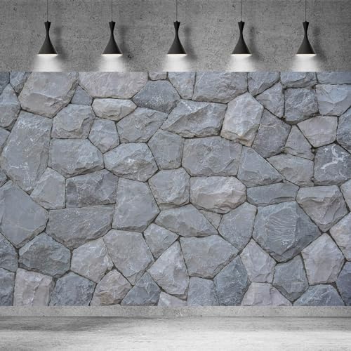 Stone Wall Backdrop Natural Rock Wall Textured Photography Background Outdoor Stone Wall Decor Holiday Party Decor Retro Garden Wallpaper Birthday Banner Decor Studio Background 5x3ft - color: Rock_Gray, size: 5x3ft