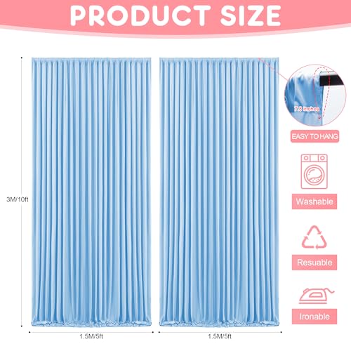 Asee'm 10x10FT Blue Backdrop Curtains for Parties, Polyester Photo Fabric Curtain Backdrop Drapes for Birthday Wedding Party Decor Background Photography with Rod Pocket, 5x10FT, 2 Panels - color: Blue, size: 5'(W) x 10'(H), 2 panels