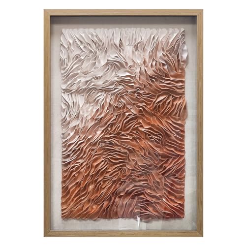 BrightA White and Brown Wall Art Leather Large Wall Art for Living Room Office Artwork Wall Decor Framed Artwork 3D Wall Decor 27.5"x39.4" - color: Light white red + red + reddish-brown + natural wood tone, size: 27.5"x39.4"