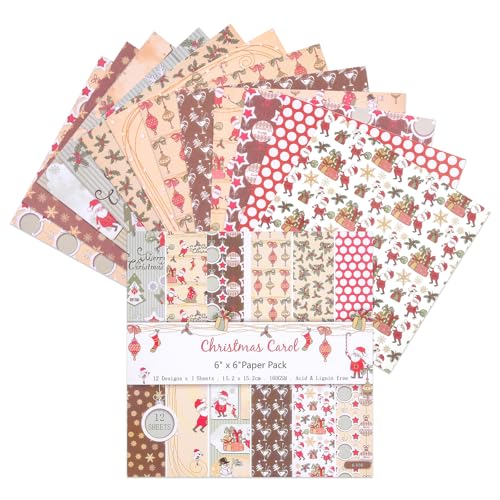 12 Sheets Scrapbook Paper Pads, 12 Designs 6"x6" Single Sides Patterned CardStock Papers, 160gsm Decorative Background Craft Paper, Scrapbooking Pad for Card Making DIY Projects (Merry Christmas) - color: Merry Christmas