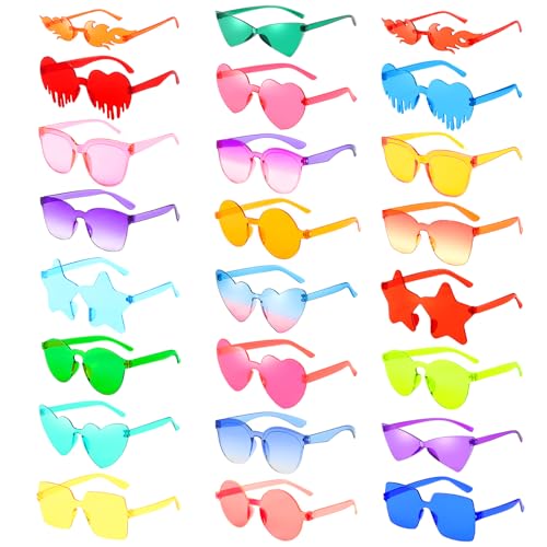Pibupibu 24/48 Pack Mixed Rimless Colorful Party Sunglasses Bulk, Fun Party Glasses Photoshoot Prop Costume Eyewear - color: 24 Mixed