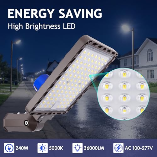 240W LED Parking Lot Light Slip Fitter Mount 36000LM Dusk to Dawn 5000K Parking Lot Lights Outdoor Area Security Commercial IP65 Waterproof 100-277V for Street Driveways Parking Lot - size: 240w Pole Mount