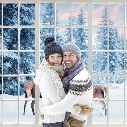 10x8ft Winter Reindeer Backdrop Snow Forest Window View Photography Backdrop Snow Wonderland Background Photo Prop Christmas Winter Tapestry for Wall Decor - size: 10x8ft-Polyester