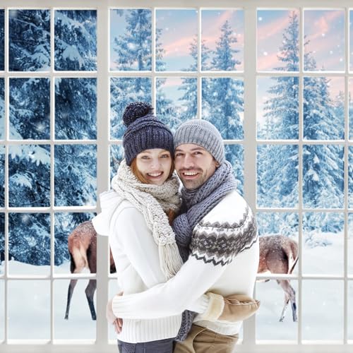 10x8ft Winter Reindeer Backdrop Snow Forest Window View Photography Backdrop Snow Wonderland Background Photo Prop Christmas Winter Tapestry for Wall Decor - size: 10x8ft-Polyester