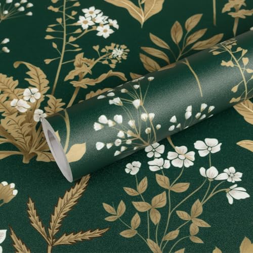 Abyssaly Dark Green Floral Wallpaper, Vintage Peel and Stick Wallpaper Boho for Shelf Liner, Self Adhesive Removable Floral Contact Paper for Wall Cabinets 17.7 in X 118 in - color: Dark Green, size: 118" x 17.7"