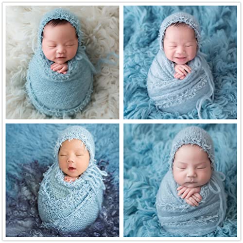 Baby Photography Props Luxurious Lace Hat with Blanket Newborn Photo Shoot Outfits Infant Princess Photos Hats Wrap Set (Blue) - color: Blue