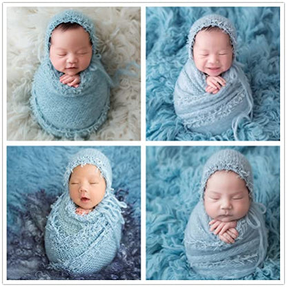 Baby Photography Props Luxurious Lace Hat with Blanket Newborn Photo Shoot Outfits Infant Princess Photos Hats Wrap Set (Blue) - color: Blue