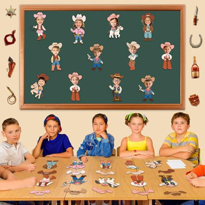 60pcs Western Theme DIY Cutouts Cowboy Cowgirl Hat Bulletin Board Decoration Set Wild Western Paper Cut-Outs Classroom Decor for Boy Girl DIY Photo Craft Kindergarten School Wall Door Supplies - style: Western