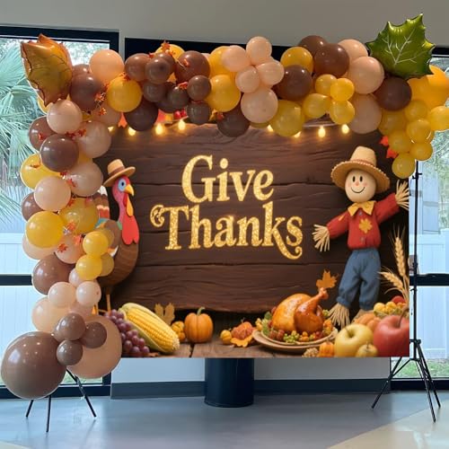Thanksgiving 10x8ft Glitter Rustic Wood Fall Leaves Happy Thanksgiving Backdrops for Photoshoot Banner Festive Harvest Give Thanks Decorations Background Friendsgiving Photo Booth Props - color: Gold, size: 10x8ft