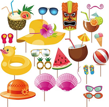Oarkive 38pcs Luau Photo Booth Props - Paper Material - Party Photobooth Props - Beach Party - Coastal Theme - Decorative Cutout