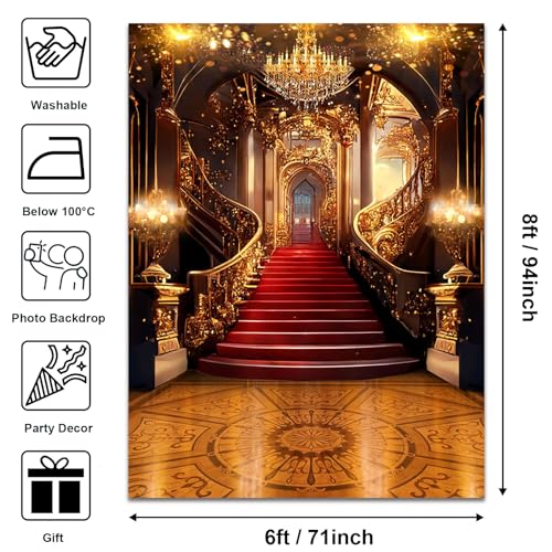 Avezano Luxurious Palace Backdrop Royal Gorgeous Castle Red Carpet Background Wedding Ceremony Night Prom Party Birthday Video Photography Backdrops, 6x8ft - size: 6x8ft