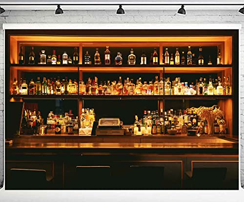 Bar Photo Backdrop Vinyl 10x7ft Large Wine Cafe Restaurant Drink Shelf Photography Backdrops for Friendsmas Party Urban Club Speakeasy Room Wall Art Background Videos Photo Backdrop BJLSPH1584 - size: 10x7ft