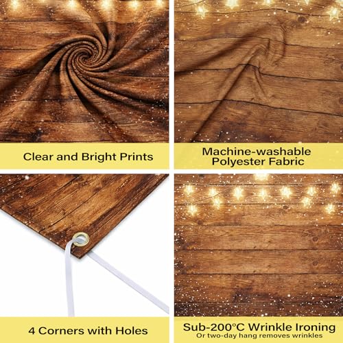 Wood Backdrop Rustic Wooden Photo Background Vintage Brown Wall Country Backdrop with Warm Starry Lights Snow Effect for Wedding Western Birthday Baby Shower Photo Booth 71x43 Inch - style: Wooden