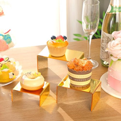 Chuangdi 2 Sets Acrylic Display Risers, Product Stand, Jewelry Display Riser Shelf Showcase Fixtures for Dessert Cupcake Candy Figure Treat Action Showcase(Gold,Small Set) - color: Gold, size: Small Set