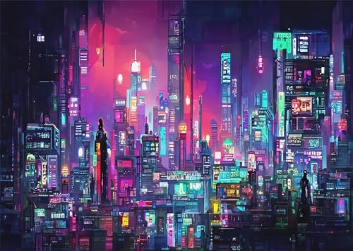 17x10ft Fabric Punk City Night Backdrop Futuristic City Neon Building City Night Skyline Photography Background for Gamer Adults Boys Party Decorations Photo Props - size: 17x10FT