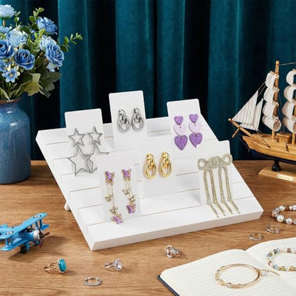 62 Pcs Wood Earring Display Stand Earring Card Display 2 Pcs 11.4" x 7.5" Holders with 60 Cards Jewelry Organizer Stands for Selling