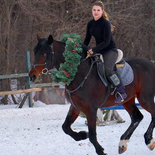 Dingion Christmas Wreath Horse Christmas Horses Neck Garland 16.9 Inches Artificial Outdoor Garland Horse Costume Rustic Farmhouse Decor for Xmas Holiday Party Parades Supplies(Green Wreath Style) - style: Green Wreath Style