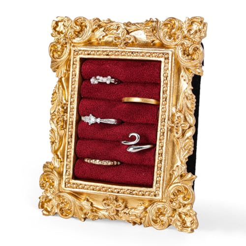 Mikovivi Vintage Ring Display Stand, Baroque Ring Holder Earring Display Tray Jewelry Organizer Birthday Engagement Wedding Decoration for Women (Wine Red) - color: Wine Red