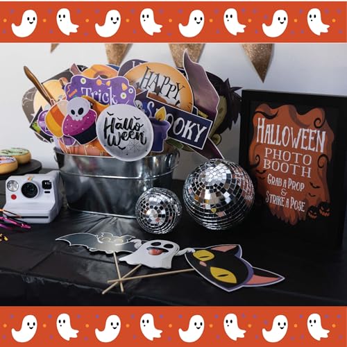 Halloween Photo Booth Props - 41-pc Kit With 8 x 10-Inch Sign, 60 Adhesive Pads, and 45 Sticks - Photobooth Decorations and Selfie Props