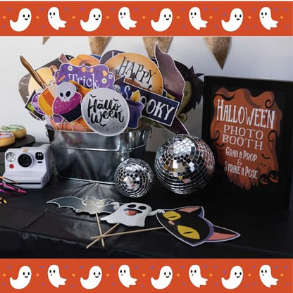 Halloween Photo Booth Props - 41-pc Kit With 8 x 10-Inch Sign, 60 Adhesive Pads, and 45 Sticks - Photobooth Decorations and Selfie Props