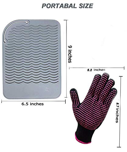 Heat Resistant Glove with Silicone Bump Mat for Curling Iron, Hair Straightener, Flat Irons - 9 x 6.5 Food Grade Mat, Grey - color: Grey G