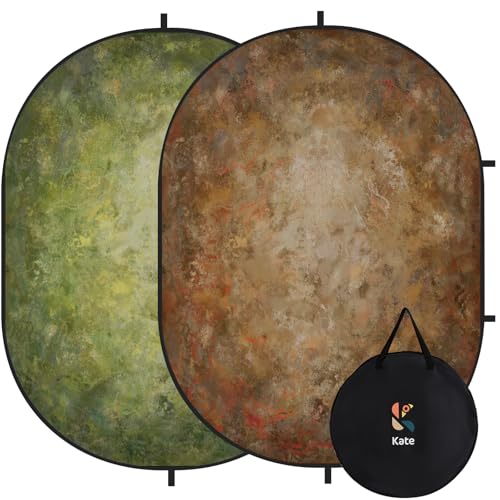 Kate 5x6.5ft(1.5x2m) Collapsible Backdrop Brown Green Texture Pop up Reversible Portrait Photography Backgrounds for Video Meetings
