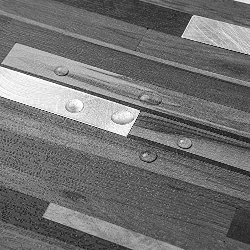 AULIGET Peel and Stick Backsplash, PVC Mixed Metal Stick on Bathroom Backsplash (2, Black & Grey Wood Look) - color: Black Grey Wood + Metal Silver, size: 2 Sheets, 6"x12"x0.12"