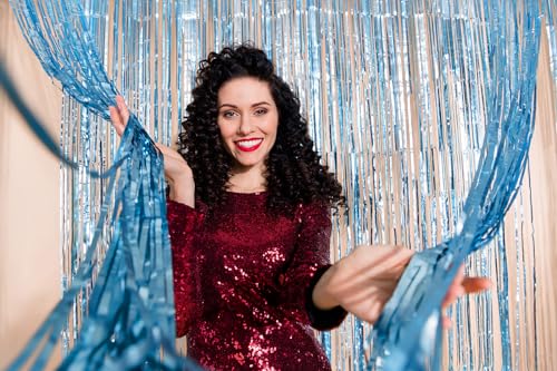 Light Blue Foil Fringe Curtains Party Decorations, Melsan 3.2 x 8 ft Foil Curtains Tinsel Backdrop for Ocean, Baby Shark Theme Birthday Decorations - Pack of 2 - color: Light Blue, size: 3.2 x 8 ft