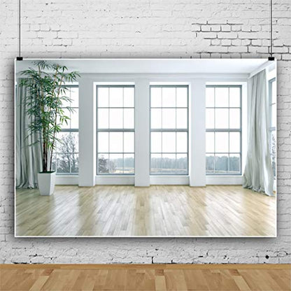 8x6ft Polyester Boudoir Living Room Backdrop Window Wood Floor Zoom Meeting Modern Home Interior Office Photography Background Bridal Shower Wedding Birthday YouTube Video Photo Props - size: 8x6FT