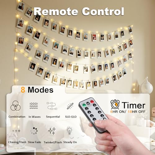 suddus 16ft 50 LED Fairy Lights with Clips for Pictures, Photo Lights with Remote USB Powered & Battery Operated with 22 Clear Clips, String Lights for Party, Bedroom, Decoration, Warm White - color: Warm White USB/Battery, size: 50LED