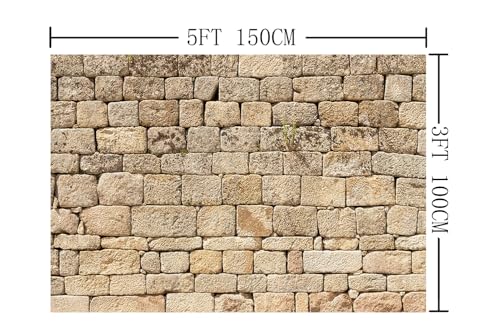 5X3FT Fabric Retro Brick Stone Wall Backdrop Ancient Rock Brick Wall Textured Background for Photography Birthday Party Decorations