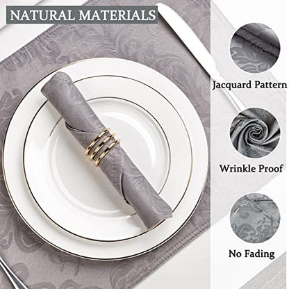 Cloth Napkins Set of 8 – Square 17x17 Inch Jacquard Fabric Polyester Washable Reusable Cloth Napkins for Kitchen Dinner Dining Restaurants Wedding Party Banquet Table (Grey, 17X17 Inch) - color: Gray(01)