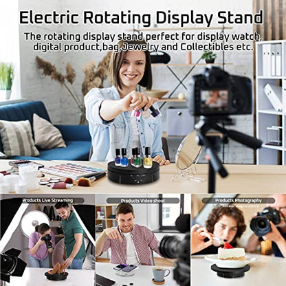 JAYEGT 3 in1 Motorized Rotating Display Stand with 5.74 /7.08/ 8.66 inch Replacement Cover，Max 22lbs Load，360 Electronic Turntable for Photography Products (3 in1 / Black/ With Remote controller) - color: Black