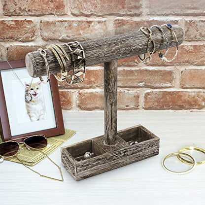 MOOCA 2Pcs Set Bracelet Bangle Holder, Table Top Necklace Wooden Jewelry Display Stand Storage Tray for Home Organization, 11 3/4" W x 2 3/4" D x 9 3/4" H, Coffee - color: 9) Coffee, w/Tray-2pc